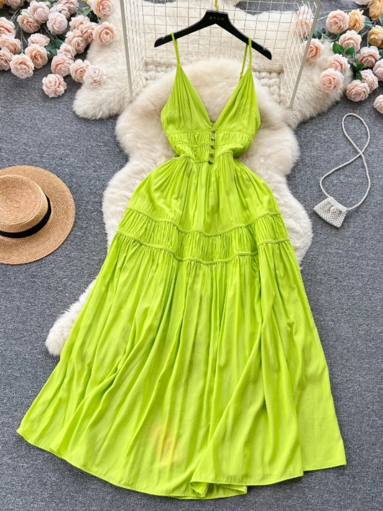 lime green spring dress Carolina Coast Halter Neck Maxi Dress Lime Large main image 1
