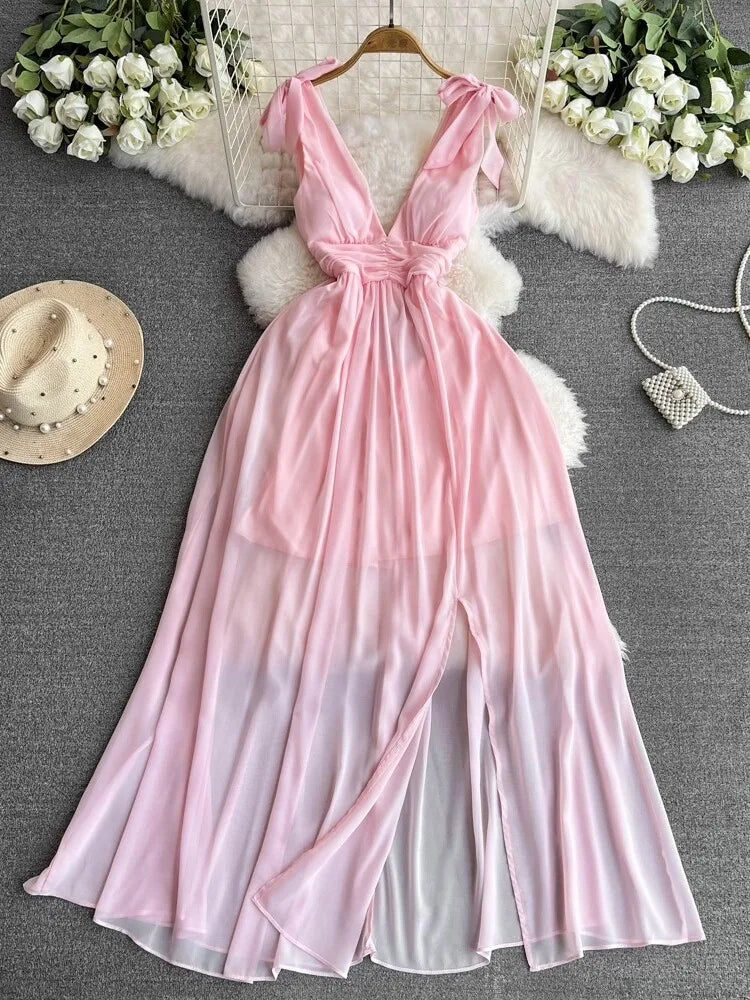 white christmas dresses Plus Size Casual Maxi Dress Square Neck-Pink&White Flower, 3XL main image 1