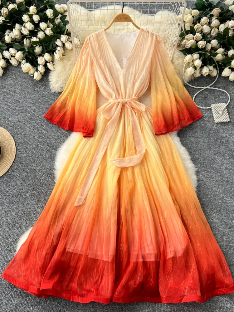 chinese dress ladies Ombre Cowl Neck Mesh Maxi Dress - Effortless Style
