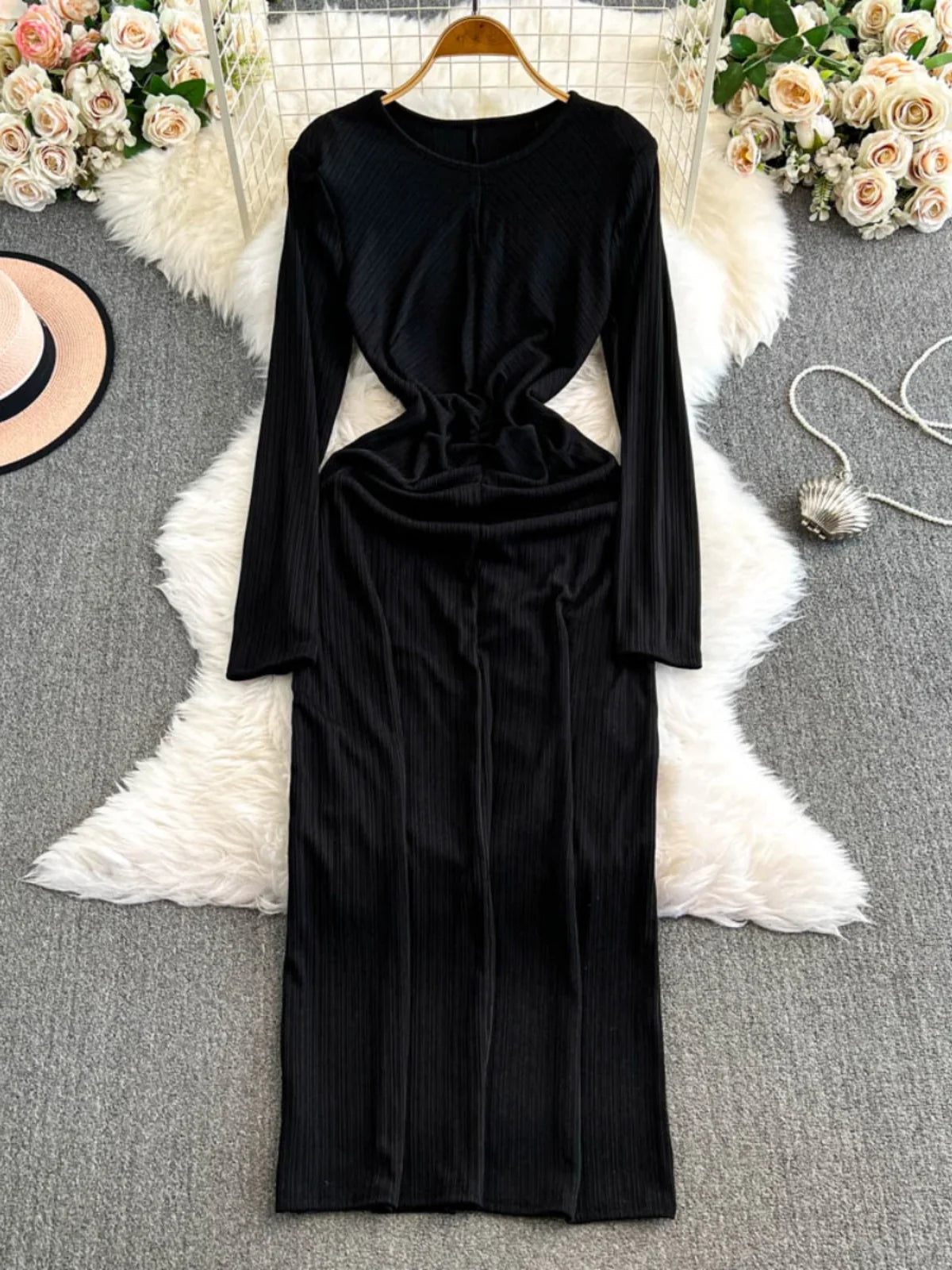 long sleeve ruched bodycon midi dress Fall Mesh Long Sleeve Midi Ruched Bodycon Dress Starry Blue / XS