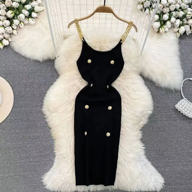 2025 Black Dress With Gold Chain Strap Accents