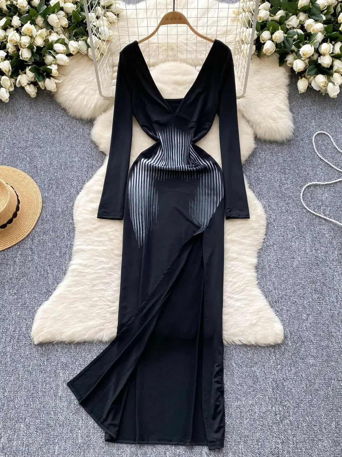 sachin and babi light blue dress 2025 Black Long Sleeve Backless Bodycon Evening Dress on Luulla main image 0
