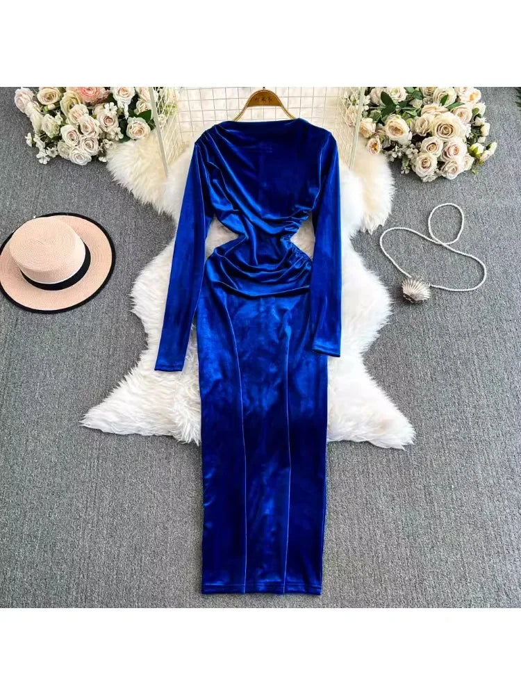 2025 Velvet Long Sleeve Emerald Green Maxi Dress 2025 Cocktail Dresses on  Luulla