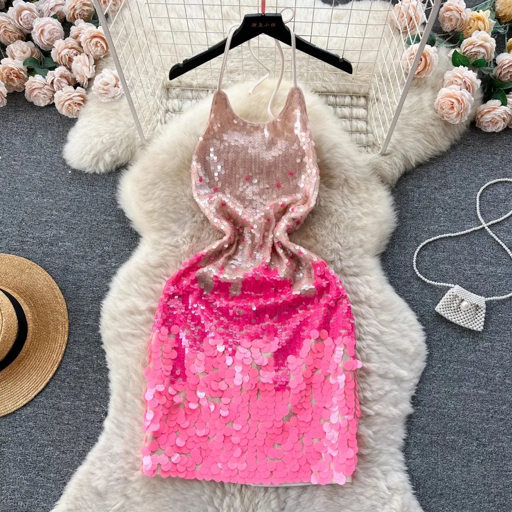 pink sequin halter dress Halter Sequin Mini Dress Pink – Clothe Boutique main image 0
