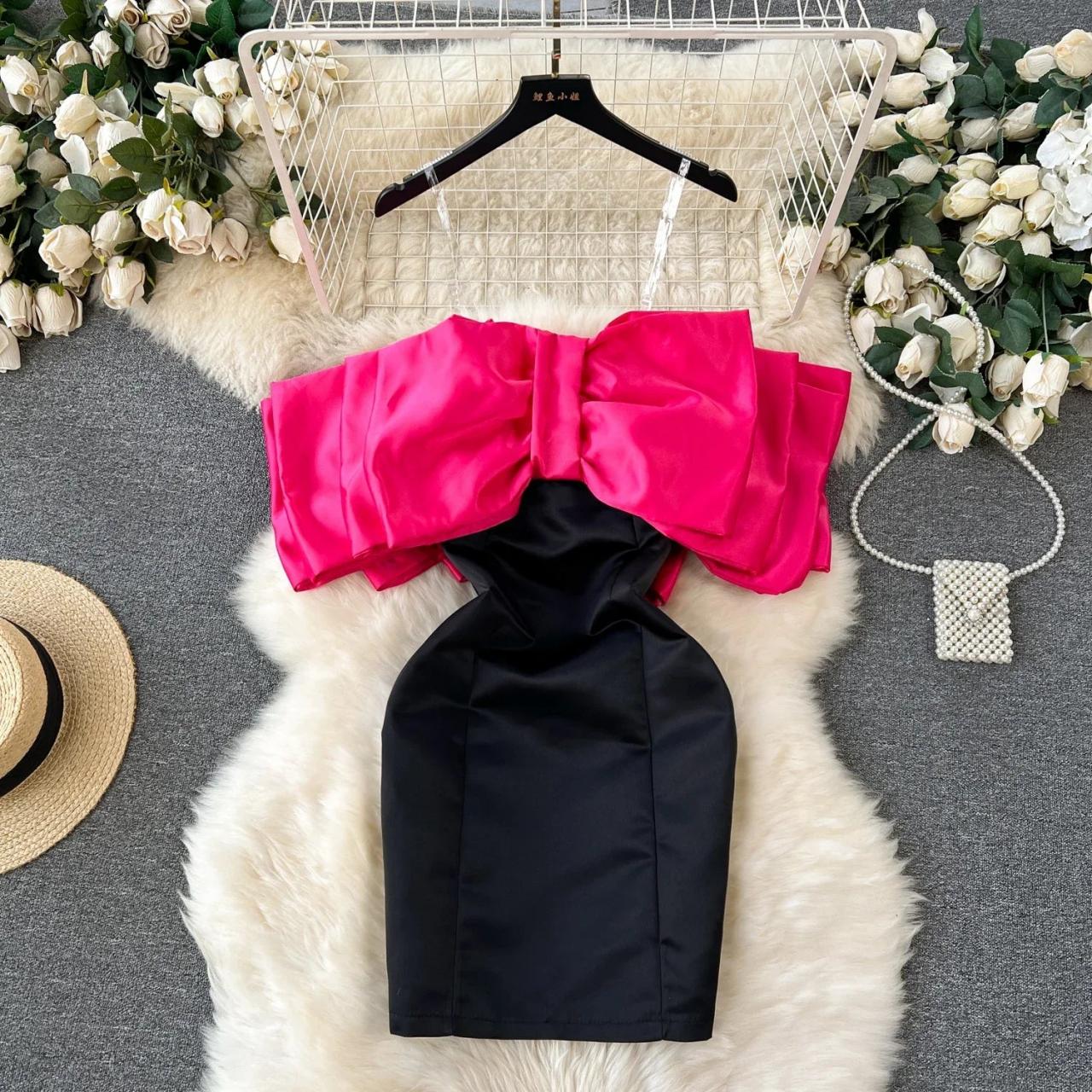 Off-shoulder Pink Bow Black Cocktail Dress 2025 Cocktail Dresses on Luulla