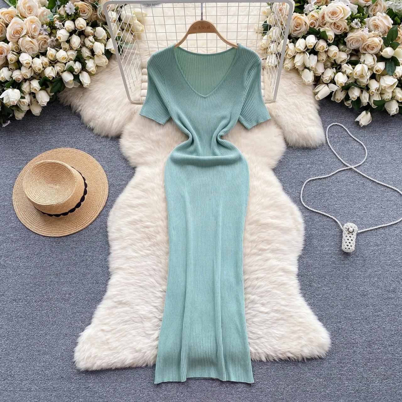 mint green ribbed dress 2025 Mint Green Ribbed Knit Maxi Dress