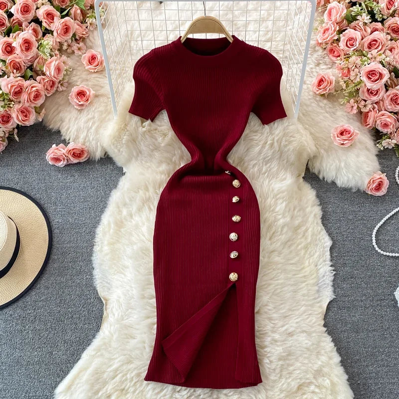 red dress gold buttons Women’s Red Clergy Dress with Gold Designer Buttons XXL (24-26)