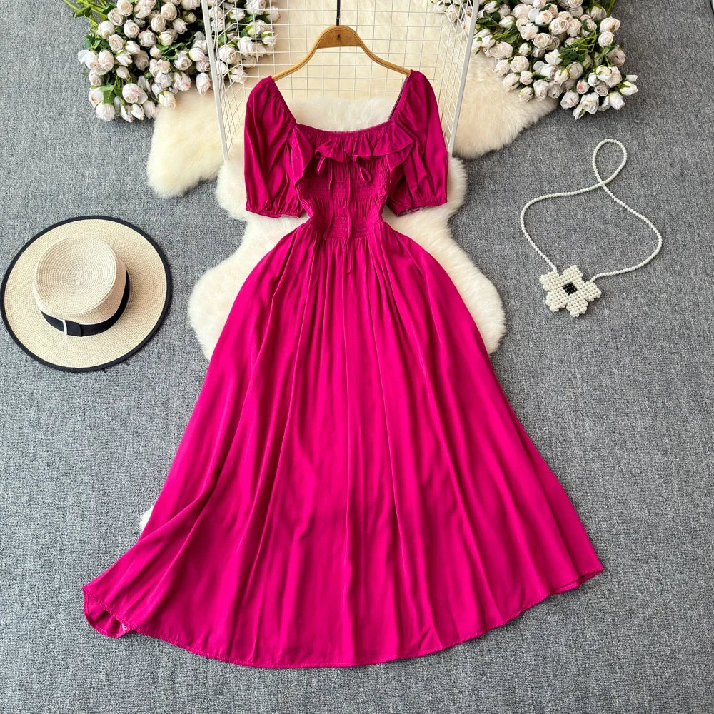 Off-shoulder Fuchsia Maxi Dress With Ruffle Detail on Luulla