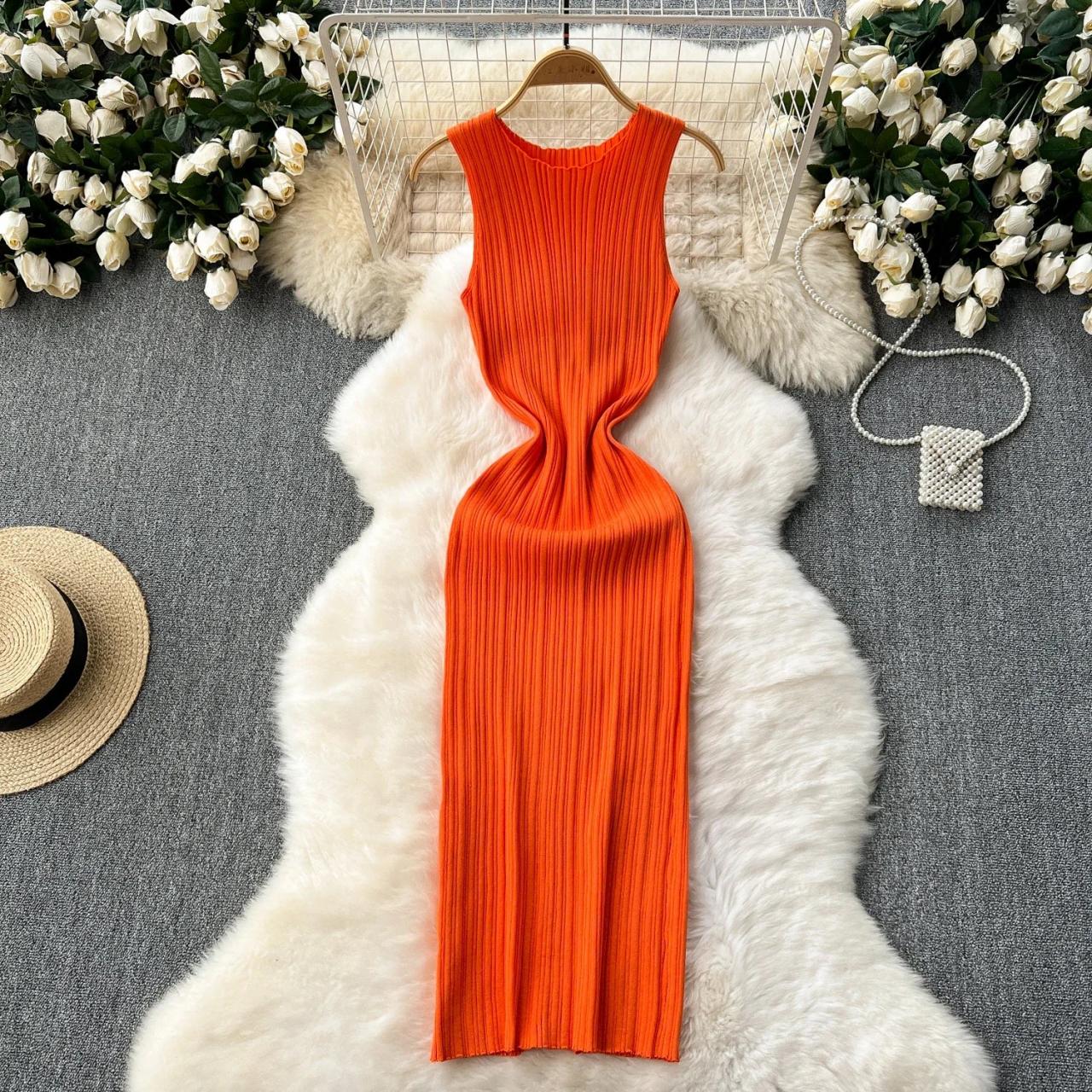 blue dress for baby girl Orange Ribbed Fitted Mock Neck Long Sleeve Maternity Dress – PinkBlush main image 0