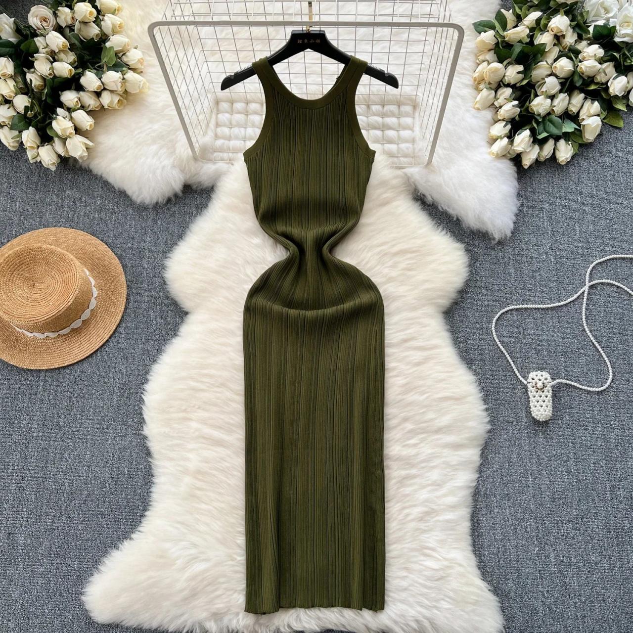 fitted lace wedding dress Varley Women's Axel Rib Knit Midi Dress, Olive Night, XS at Amazon Women's  Clothing store