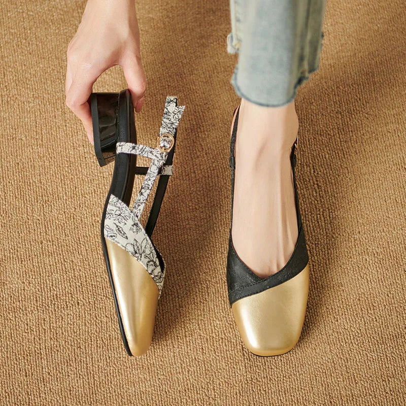 slim fit dress slacks Maria Flat Sandal Black & Gold 36 / Black & Gold