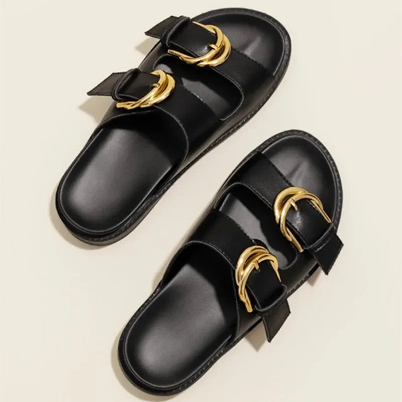 Stylish Black Sandals With Gold Buckle Accents on Luulla display picture 2