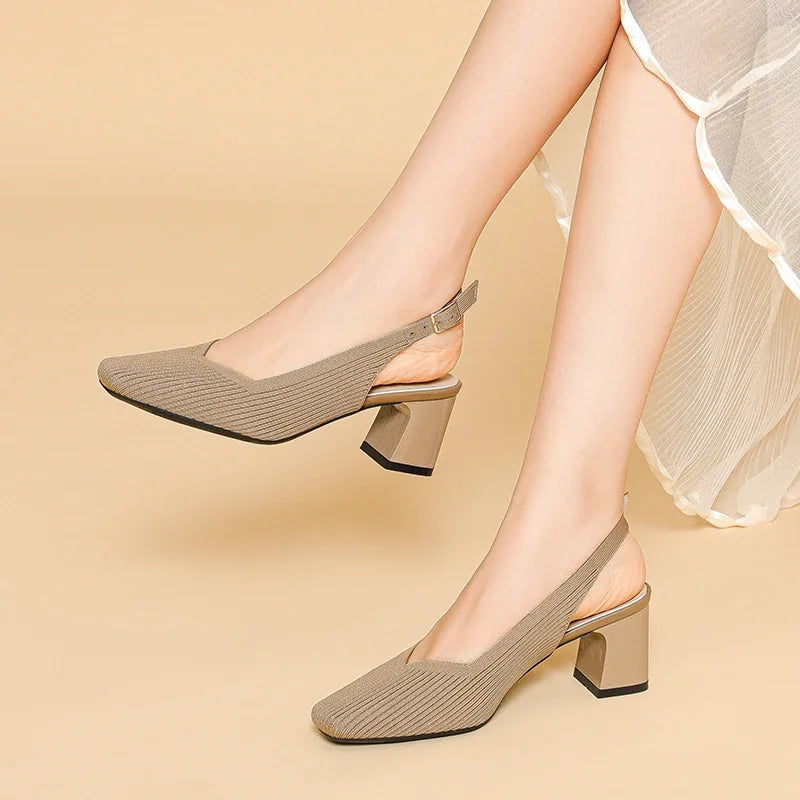 Stylish Chunky-heel Slingback Taupe Womens Shoes on Luulla