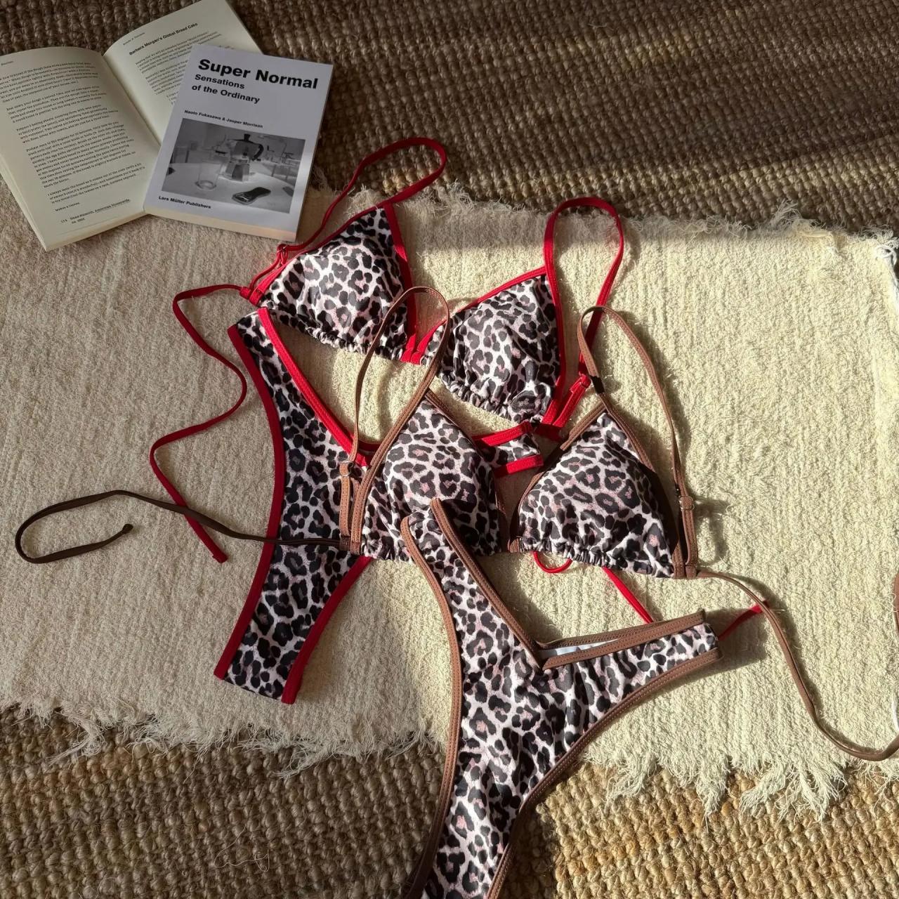 Leopard Print Red Trim Bikini For Women Two-piece Swimsuit 2025 For Women