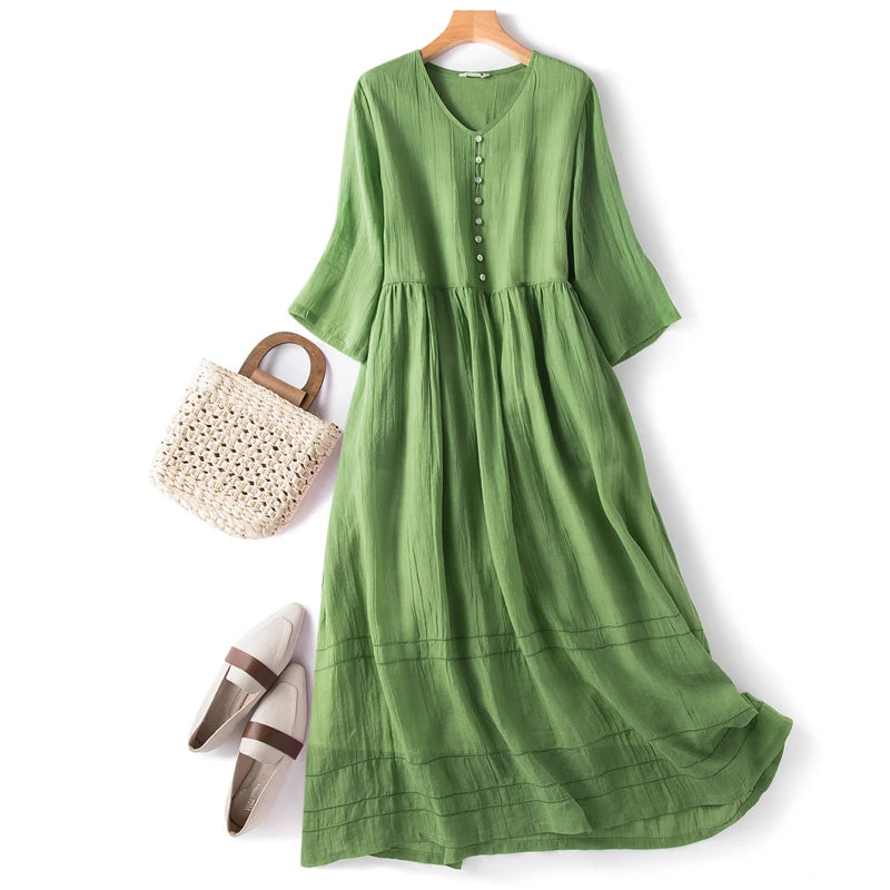 knee length dresses for ladies One Shoulder Flowy Dress in Green main image 1