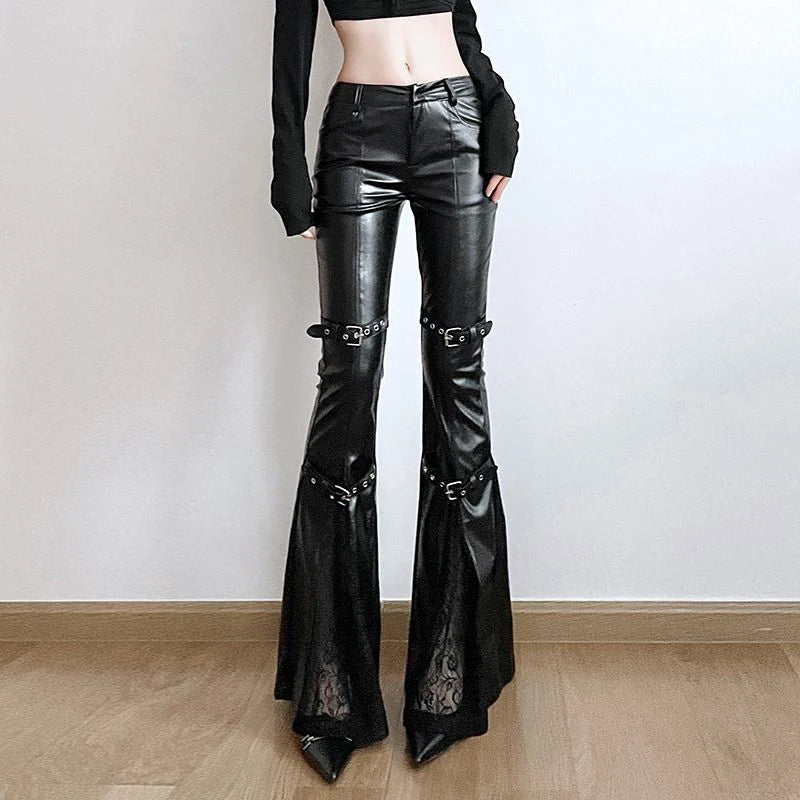 Vintage Bell Bottom High Waist Leather Pants on Luulla