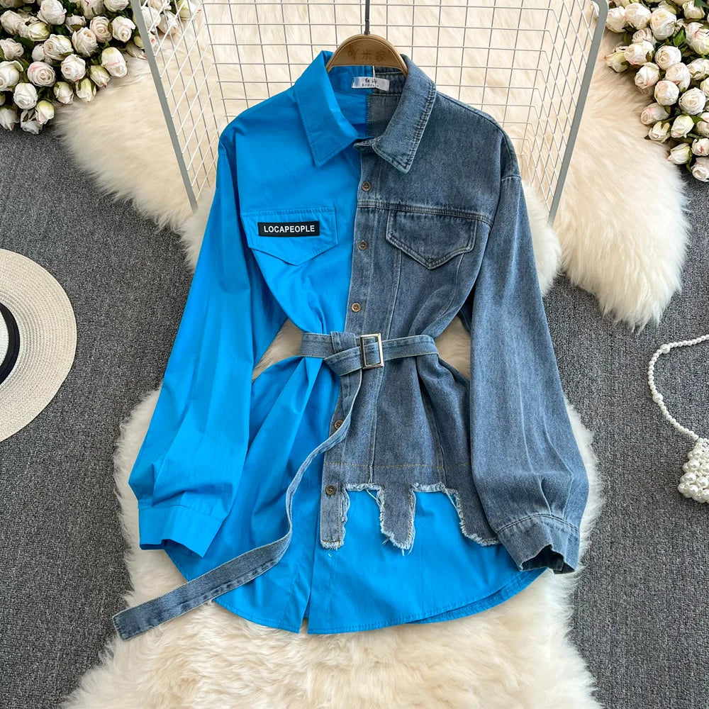 white christmas dresses Haley Half Button Short Sleeve Tiered Dress Light Denim main image 0