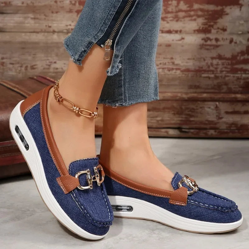 Womens Casual Denim Slip-on Loafer Shoes