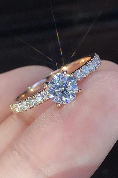 Shiny Crystal Ring Simplicity Elegant Temperament Engagement Wedding Jewelry