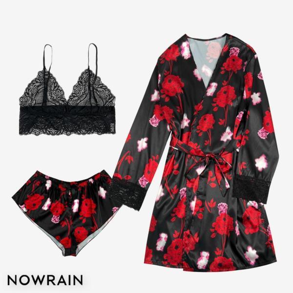 Women's Nightgown Sexy Lace Cardigan Home Suit Bathrobe Set