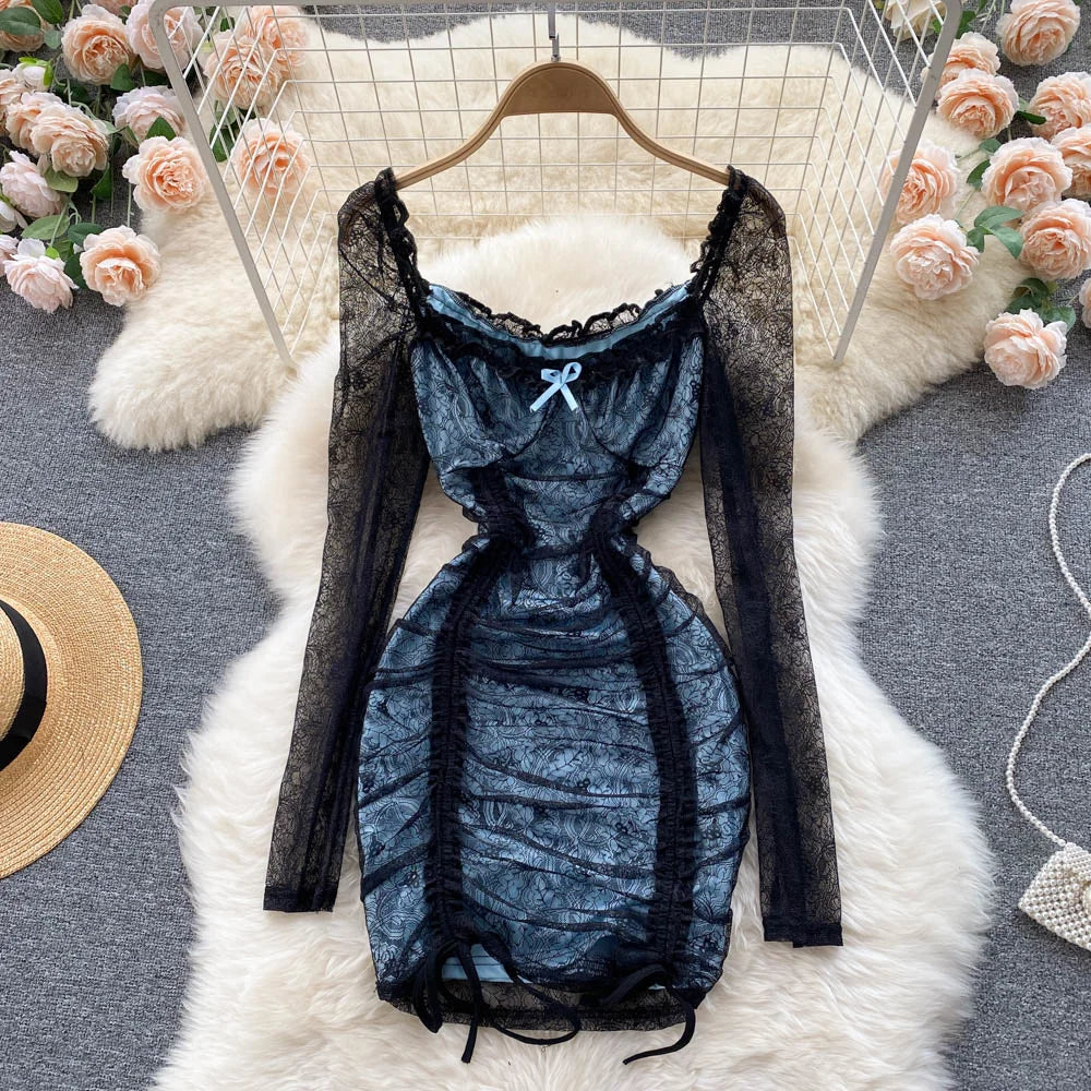 Velvet Lace Dress With Sheer Long Sleeves on Luulla