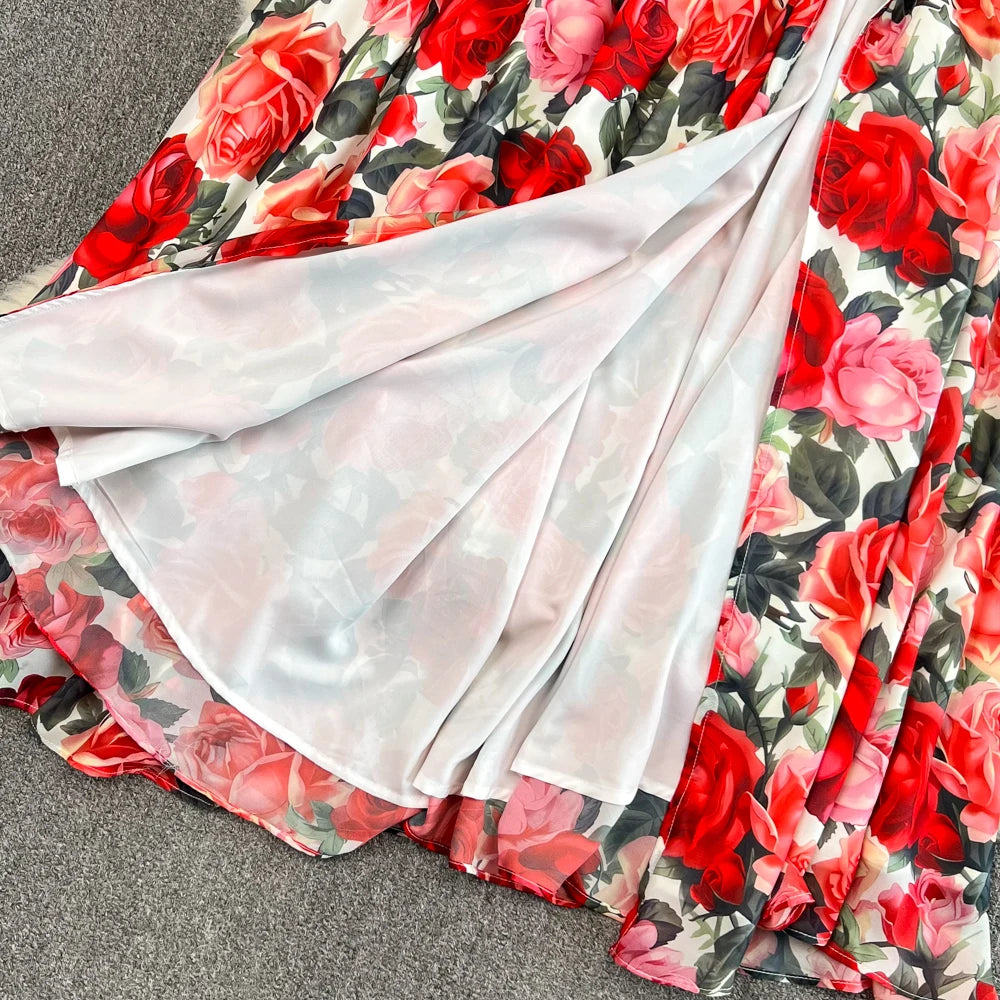 Magenta Floral One Shoulder Asymmetrical Midi Dress main image 0