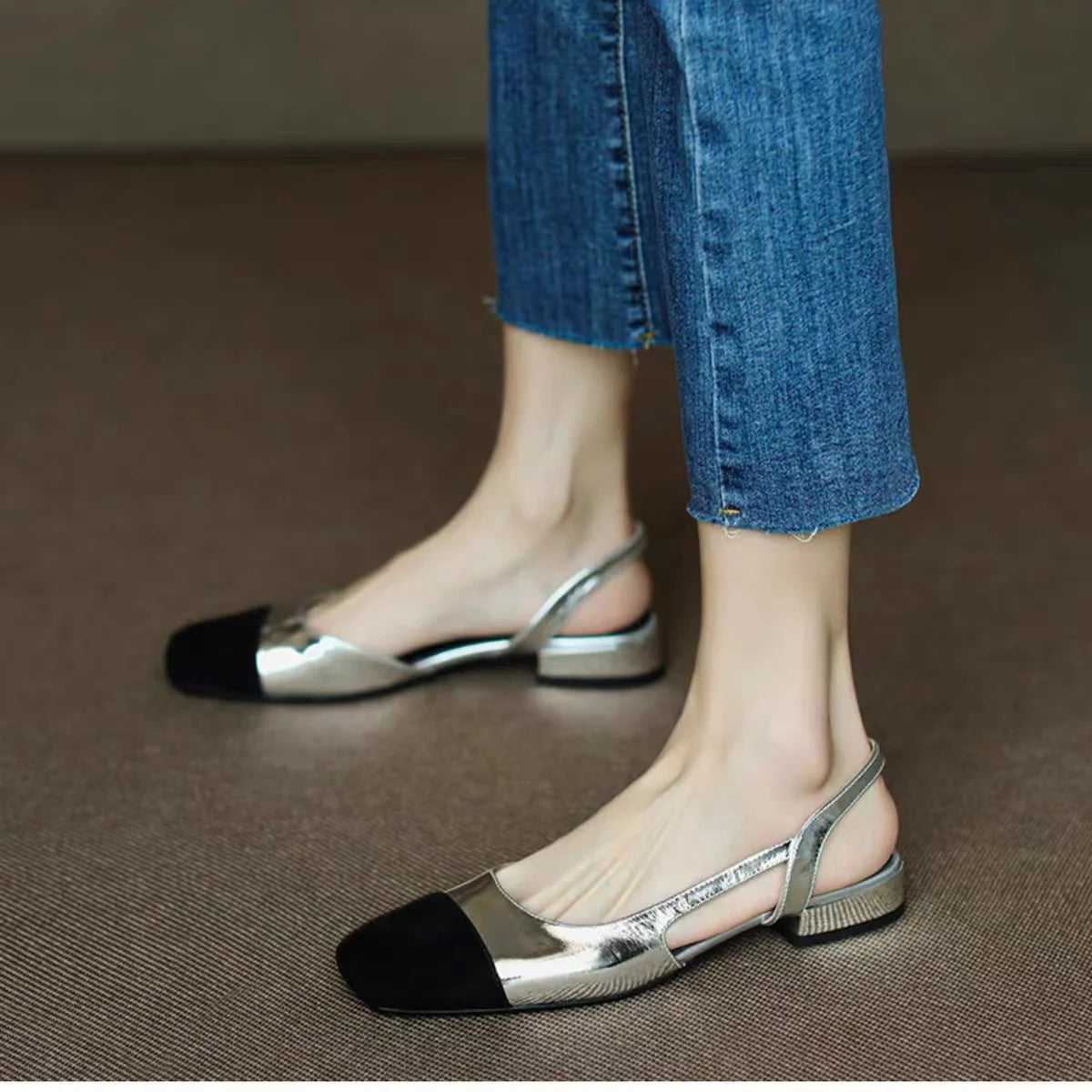 metallic slingback flats